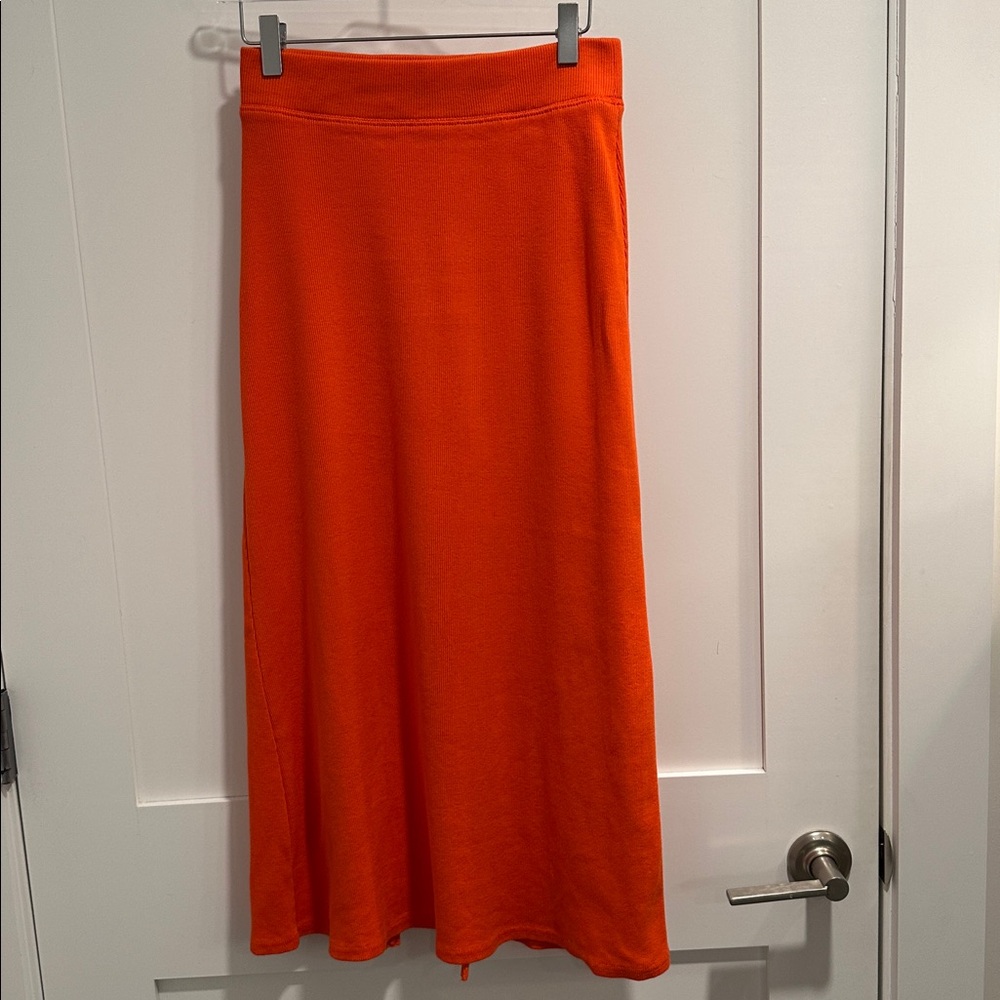 FREE PEOPLE BEACH Ribbed Midi Skirt 100% Cotton Orange SIZE SMALL EUC LIKE NEW